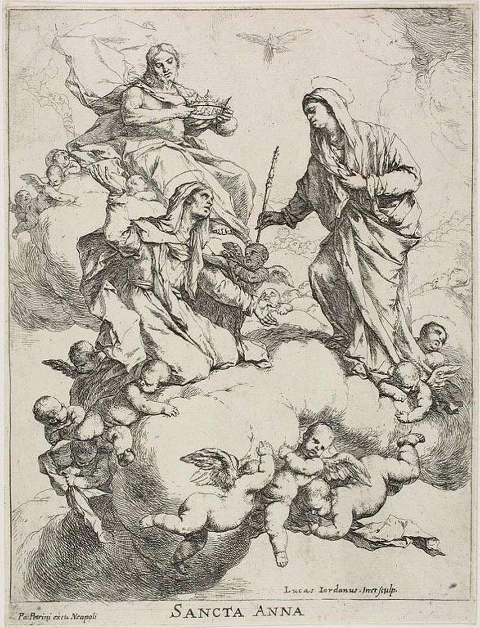 Saint Anne mottogs i himlen av Kristus och jungfrun av Luca Giordano