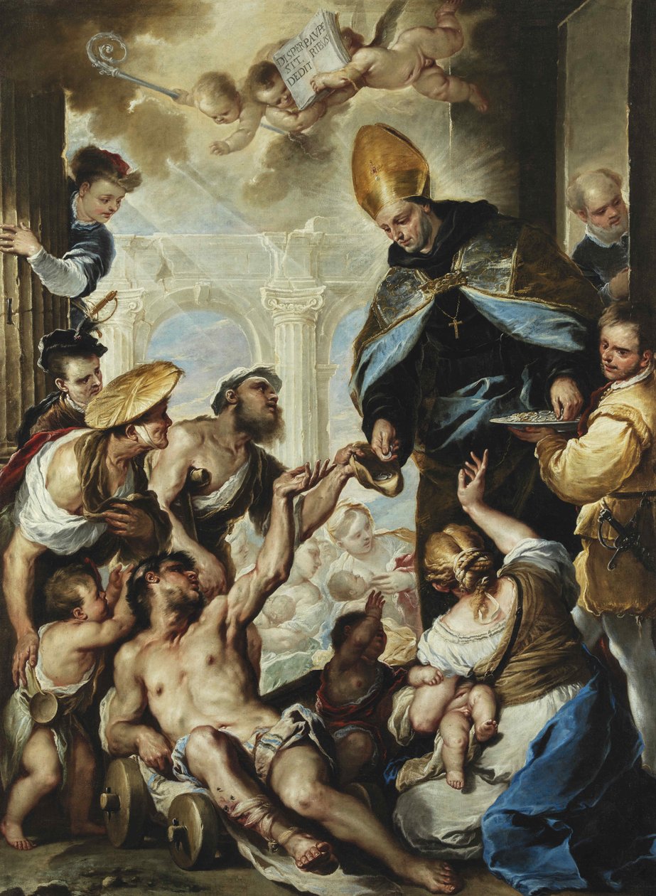Sankt Thomas av Villanova ger allmosor till de fattiga, ca 1658. av Luca Giordano