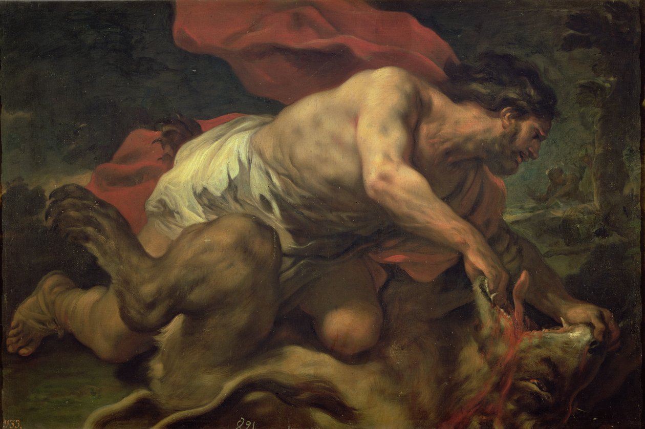 Samson och lejonet av Luca Giordano