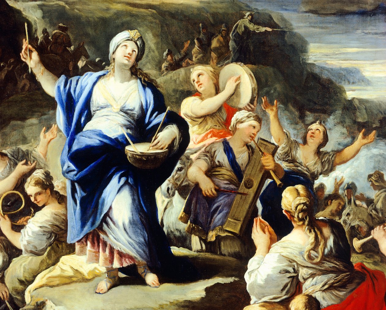 Scen med dans och sång, från Song of Miriam, av Luca Giordano (1634-1705), olja på koppar av Luca Giordano