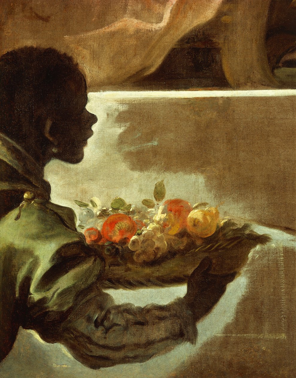 Tjänare presenterar en fruktkorg, detalj från hyllning till Velazquez för greven av Santiesteban av Luca Giordano
