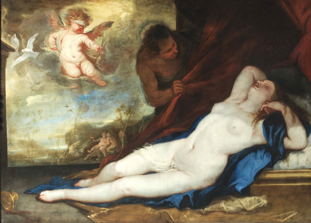 Sovande Venus, Amor och Satyr, ca. 1670. av Luca Giordano