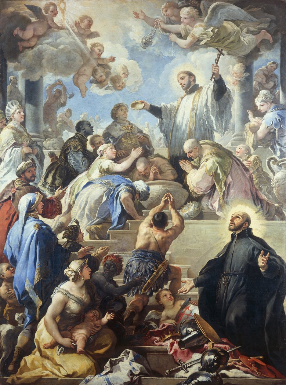 St Francis Xavier döper indianer, av Luca Giordano (1634-1705), olja på duk, 421x315 cm av Luca Giordano