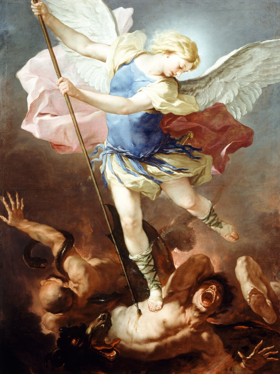 St Michael besegrar demonen, av Luca Giordano (1634-1705), olja på duk av Luca Giordano