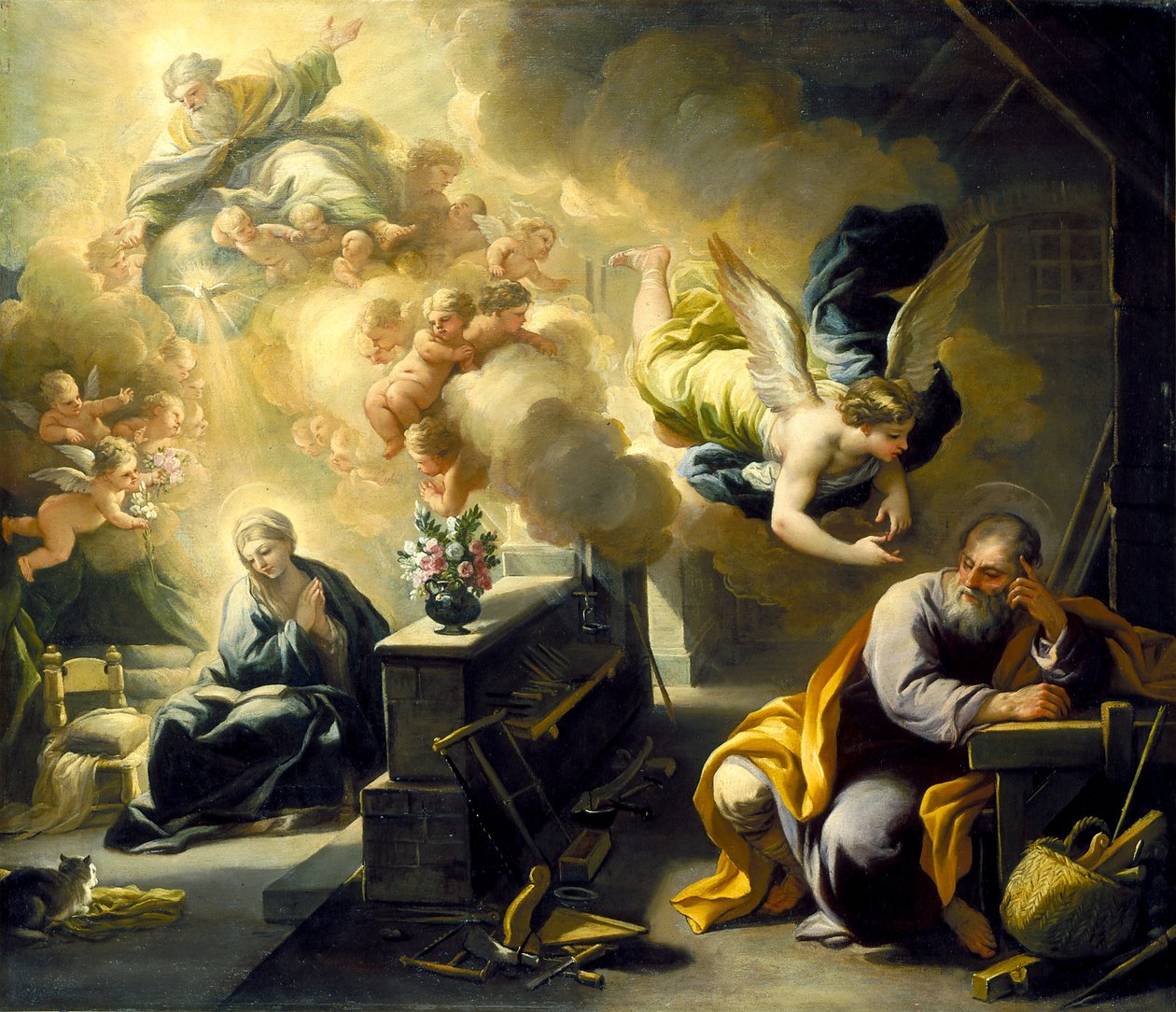 The Dream Of St. Joseph, c.1700 (olja på duk) av Luca Giordano