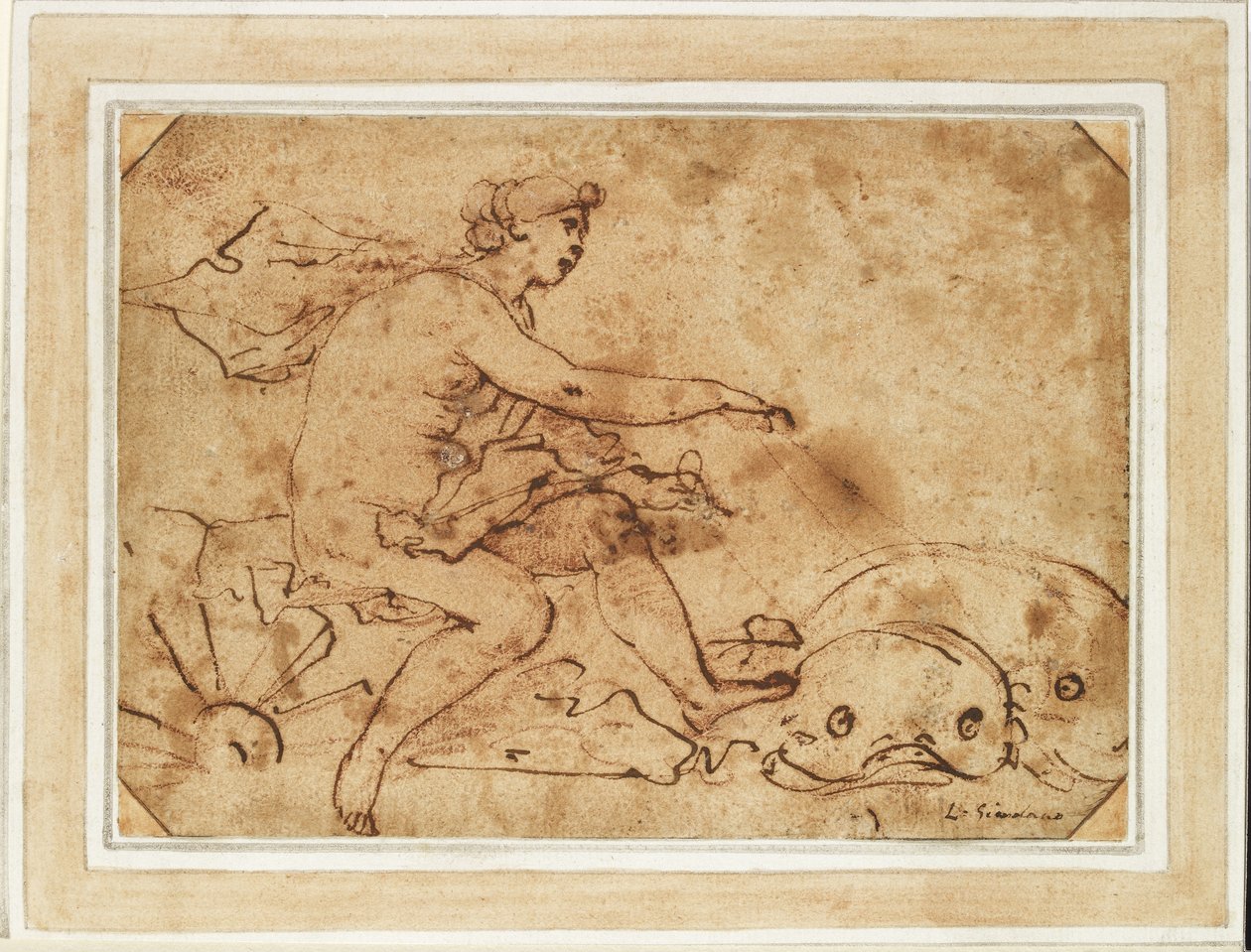 The Triumph of Galatea, 1600-talet (bläck och röd krita på papper) av Luca Giordano