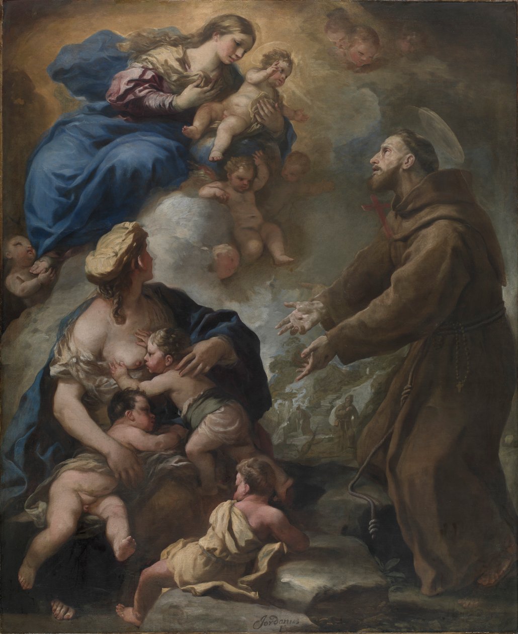 Jungfrun och barnet som visar sig för den helige Franciskus av Assisi, 1680-talet. av Luca Giordano