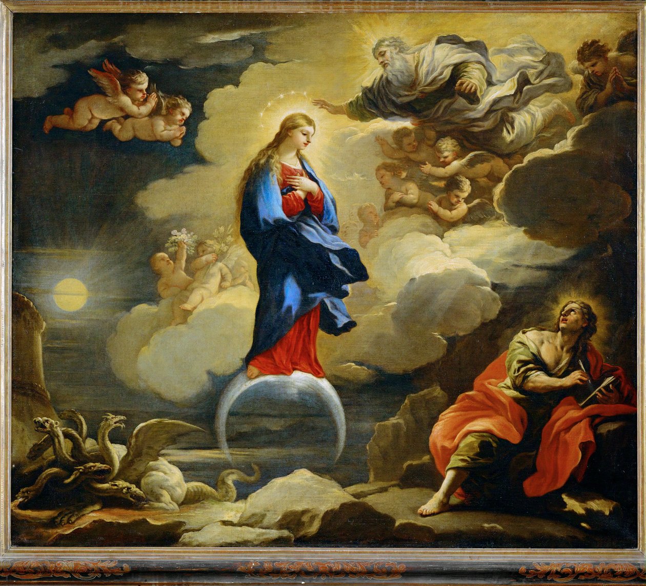 Visionen av den helige Johannes den gudomlige ... (målning på duk) av Luca Giordano