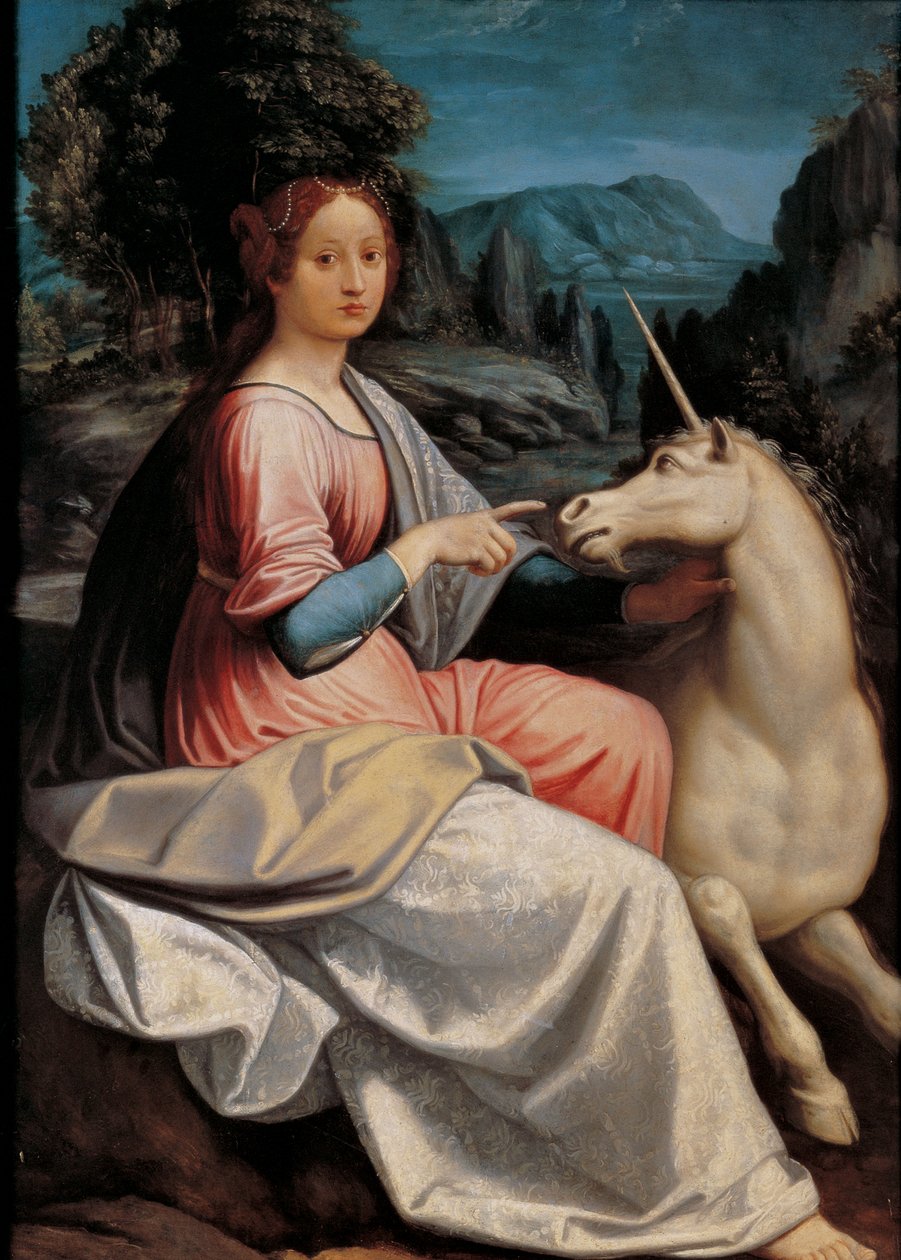Damen och enhörningen, 1534-1540. av Luca Longhi