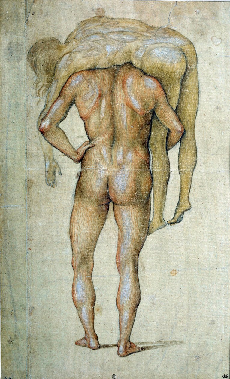 En man som bär en kropp Ritning av Luca Signorelli (1441-1523) 1400-talets Paris, Louvren av Luca Signorelli