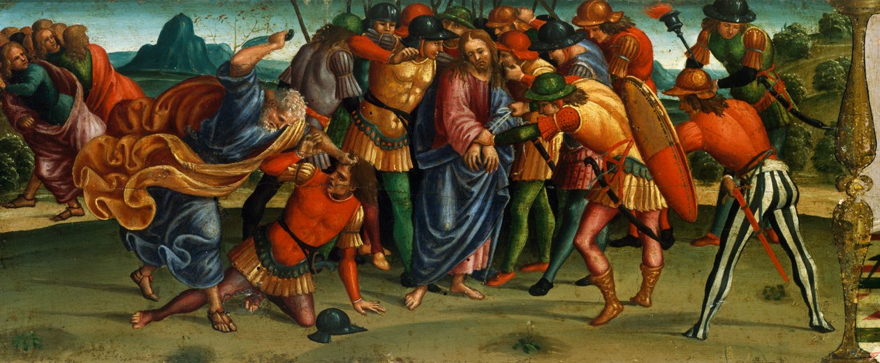 Capture of Christ, detalj från Predella of Lamentation over Dead Christ av Luca Signorelli (1441-50 - 1523), tempera på trä, 270x240 cm av Luca Signorelli