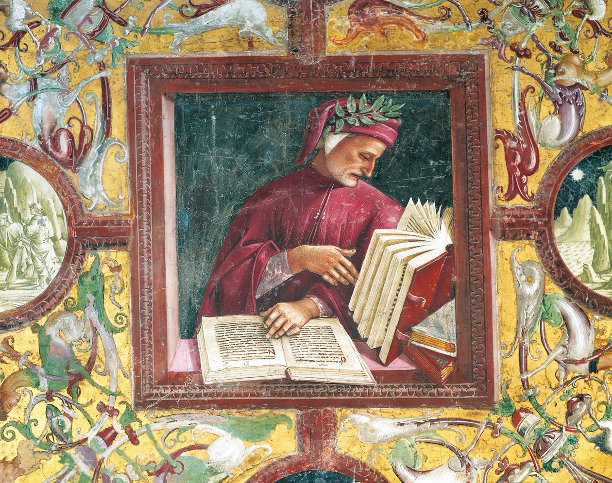 Italien, regionen Umbrien, Orvieto, katedralen, kapellet Madonna di San Brizio, porträtt av Dante Alighieri av Luca Signorelli, fresk av Luca Signorelli
