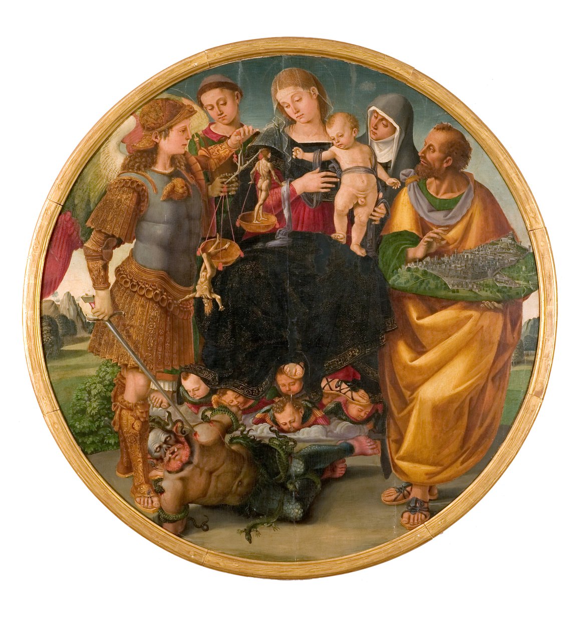 Madonna och barn mellan de heliga Tondo Signorelli, 1510-1515. av Luca Signorelli