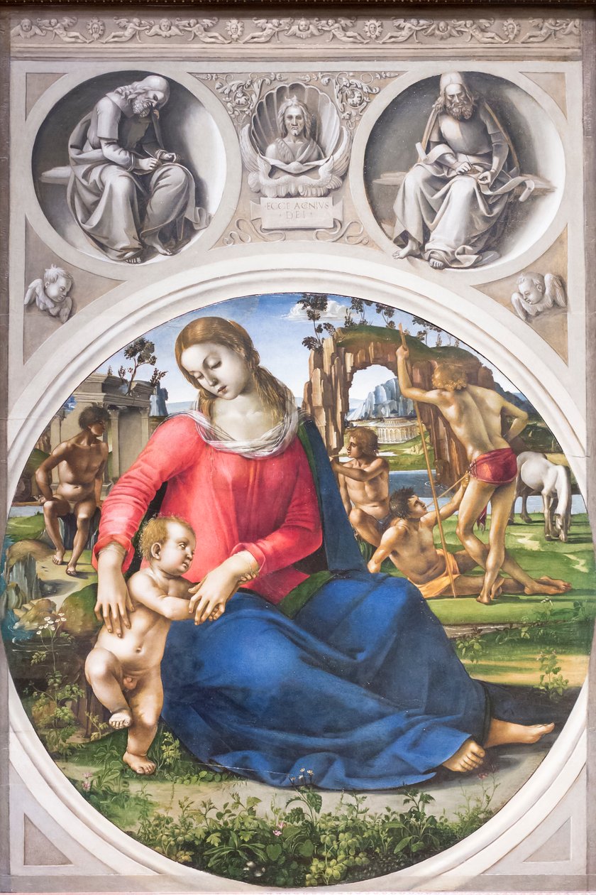 Madonna och barn med Ignudi av Luca Signorelli