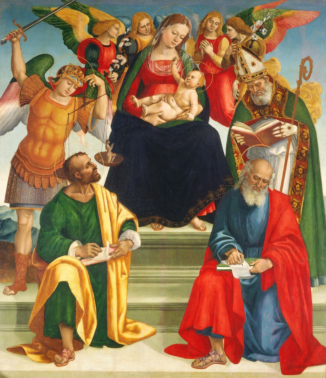 Madonna och barn med heliga och änglar av Luca Signorelli