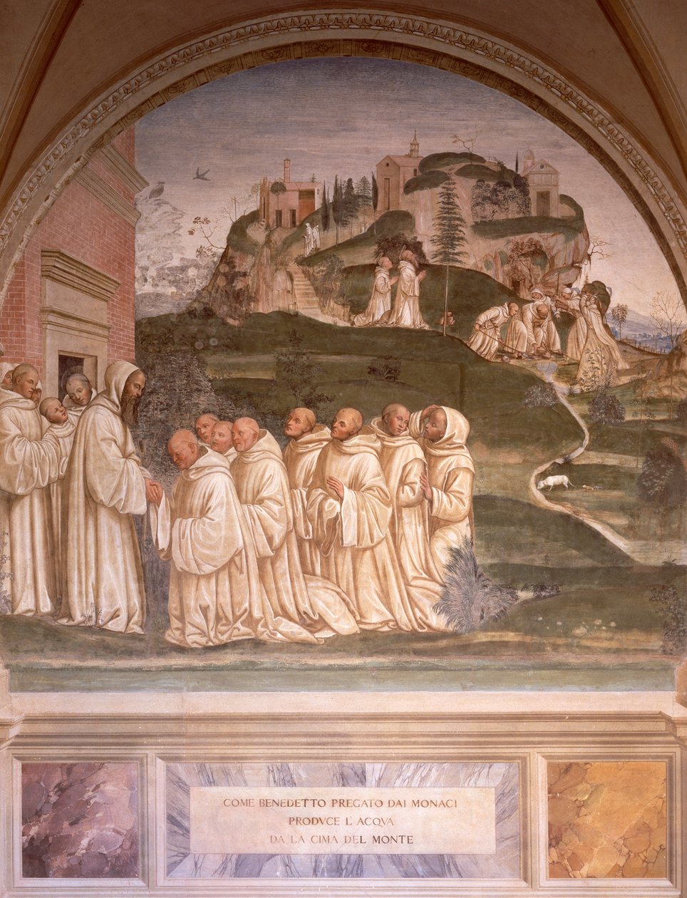Berättelser om St Benedictus, av Luca Signorelli (ca 1445-1523), fresk. St. Benedictus kloster, klostret Monte Oliveto Maggiore. av Luca Signorelli
