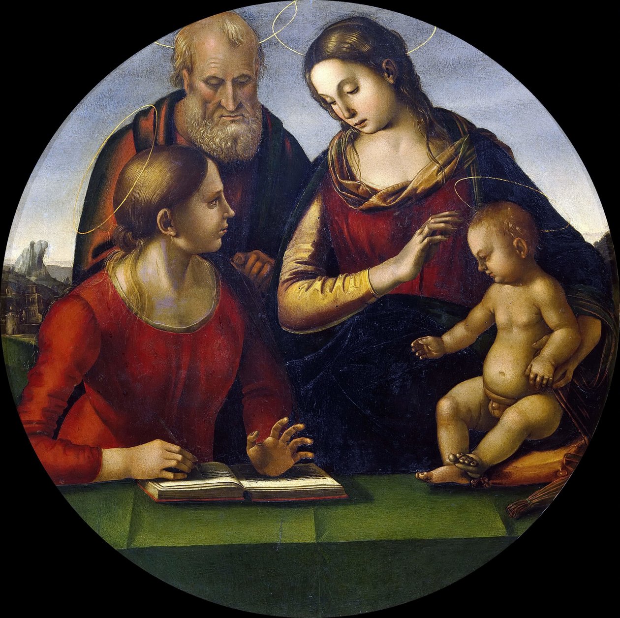 Den heliga familjen med helgon, ca 1490-1495. av Luca Signorelli