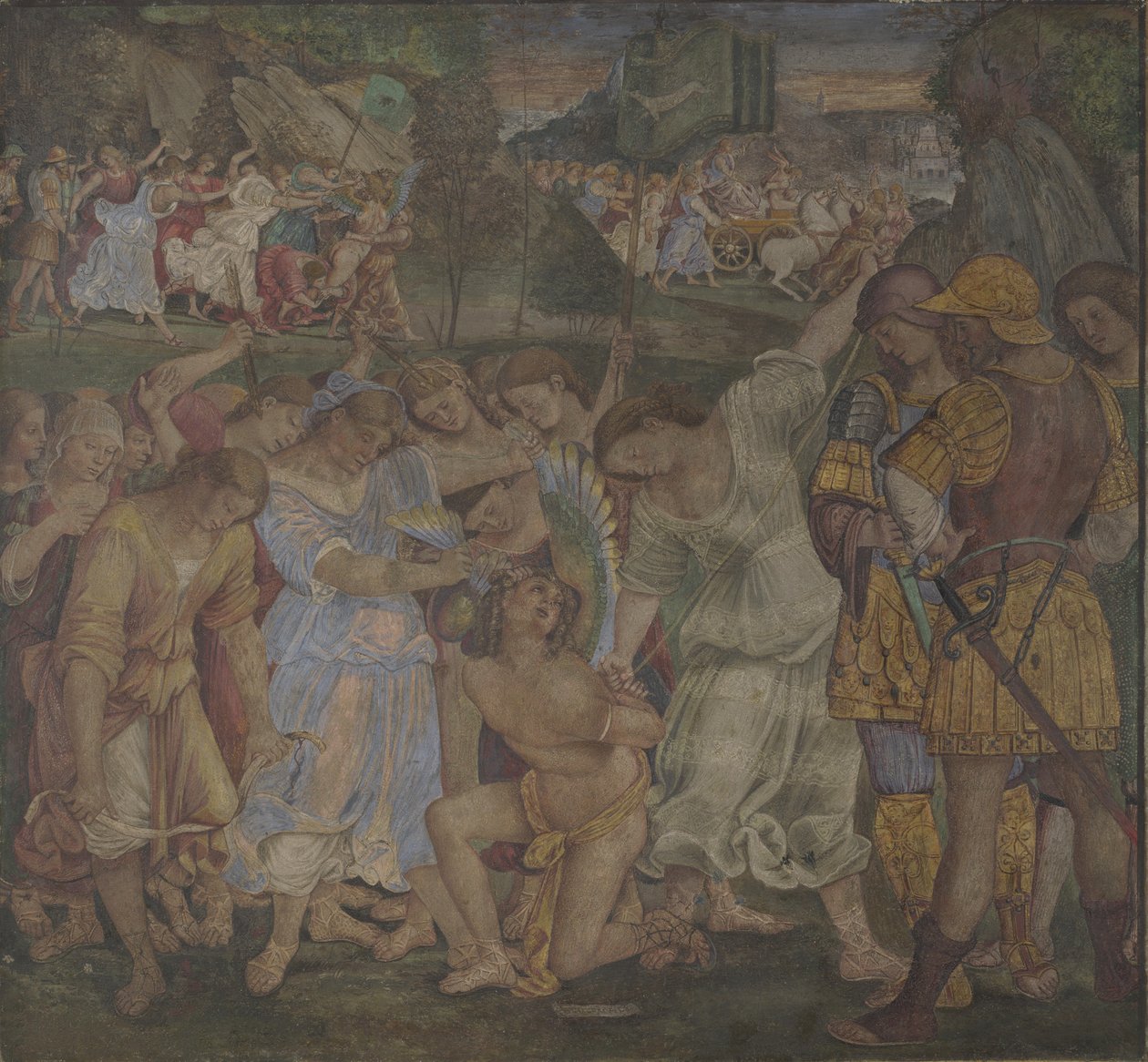 The Triumph of Chastity: Love Disarmed and Bound Fresker från Palazzo del Magnifico, Siena, 1509 av Luca Signorelli