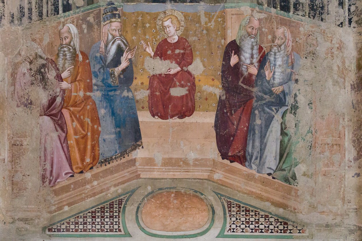 Jesus bland läkarna i templet (fresco) av Luca di (attr.to) Tommè