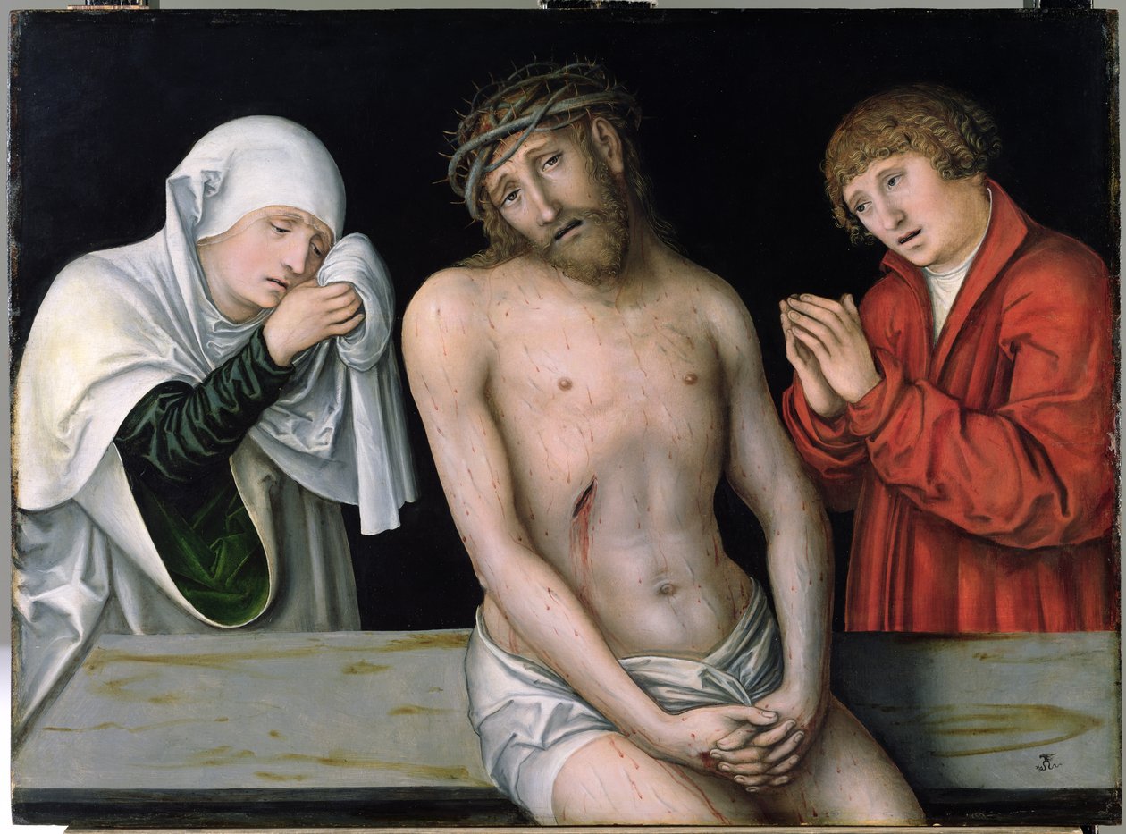 Kristus som sorgens man med jungfrun och Johannes av Lucas Cranach the Elder