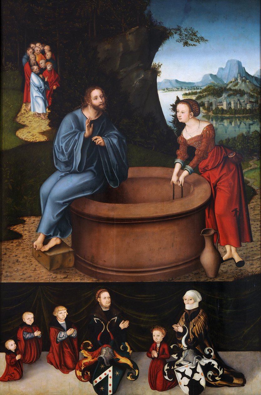 Christus und die Samariterin  av Lucas Cranach the Elder