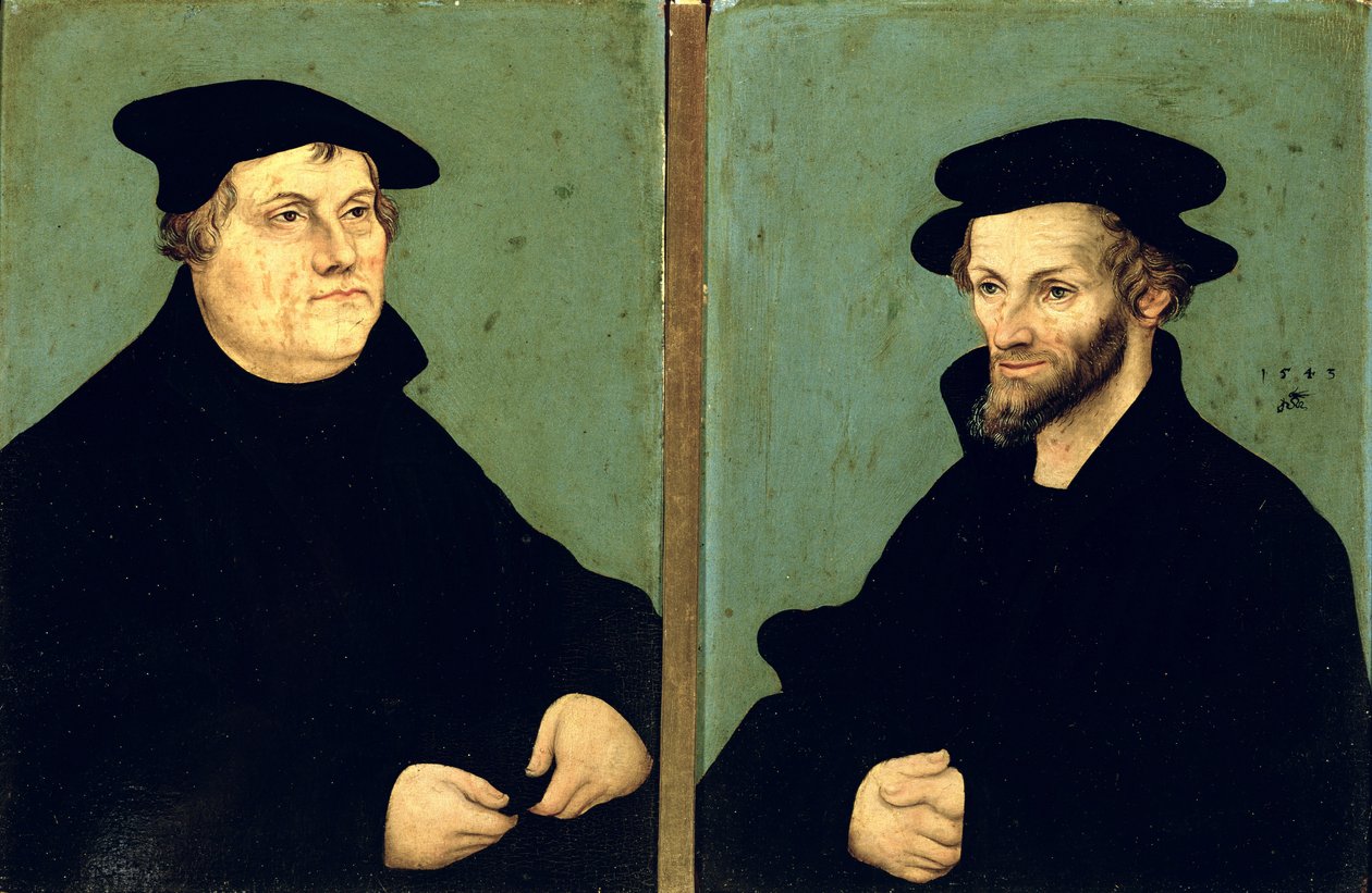 Dubbelporträtt av Martin Luther (1483-1546) och Philipp Melanchthon (1497-1560) 1543 av Lucas Cranach the Elder