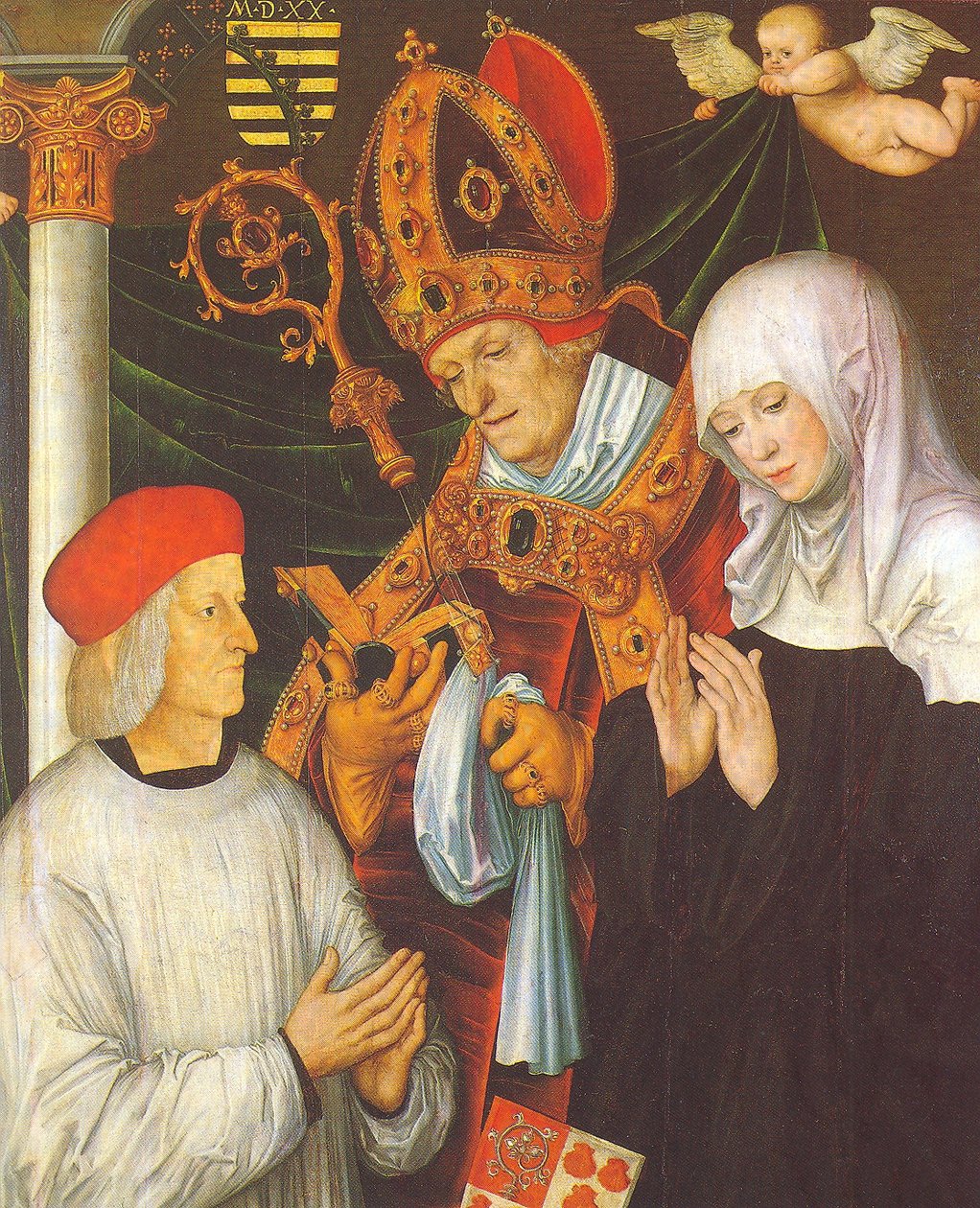 Gabriel von Eyb, Bischof von Eichstätt, mit den hll. Willibald und Walburga av Lucas Cranach the Elder