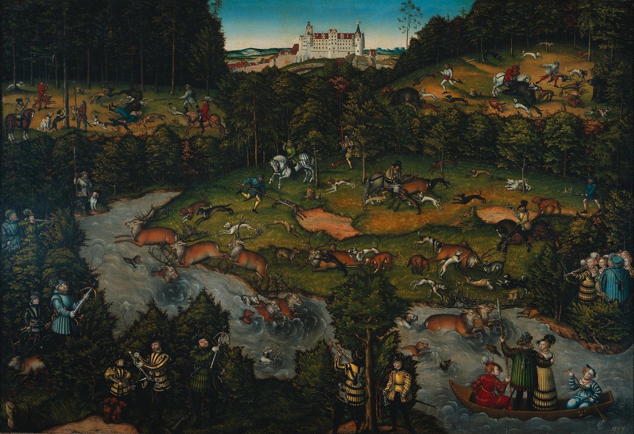 Hofjagd bei Schloss Hartenfels av Lucas Cranach the Elder