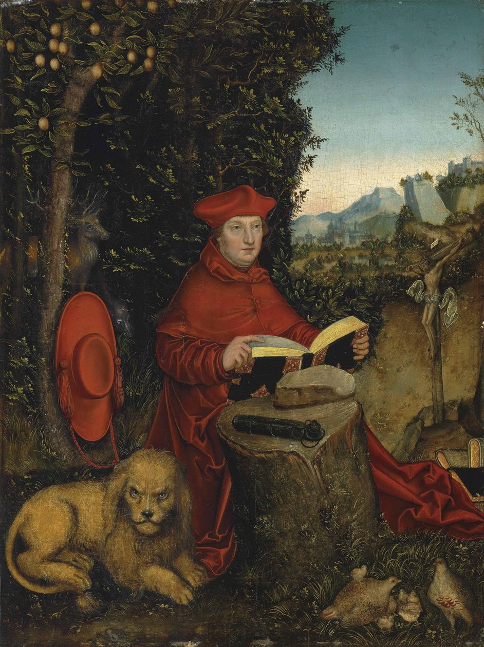 Kardinal Albrecht von Brandenburg als Heiliger Hieronymus av Lucas Cranach the Elder