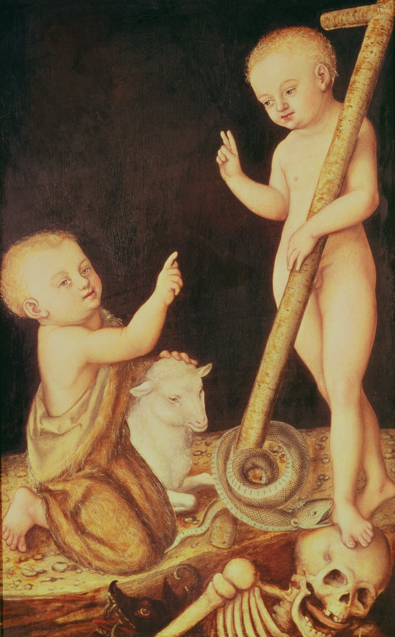 Spädbarnet Kristus som triumferar över döden och spädbarnet Johannes Döparen av Lucas Cranach the Elder