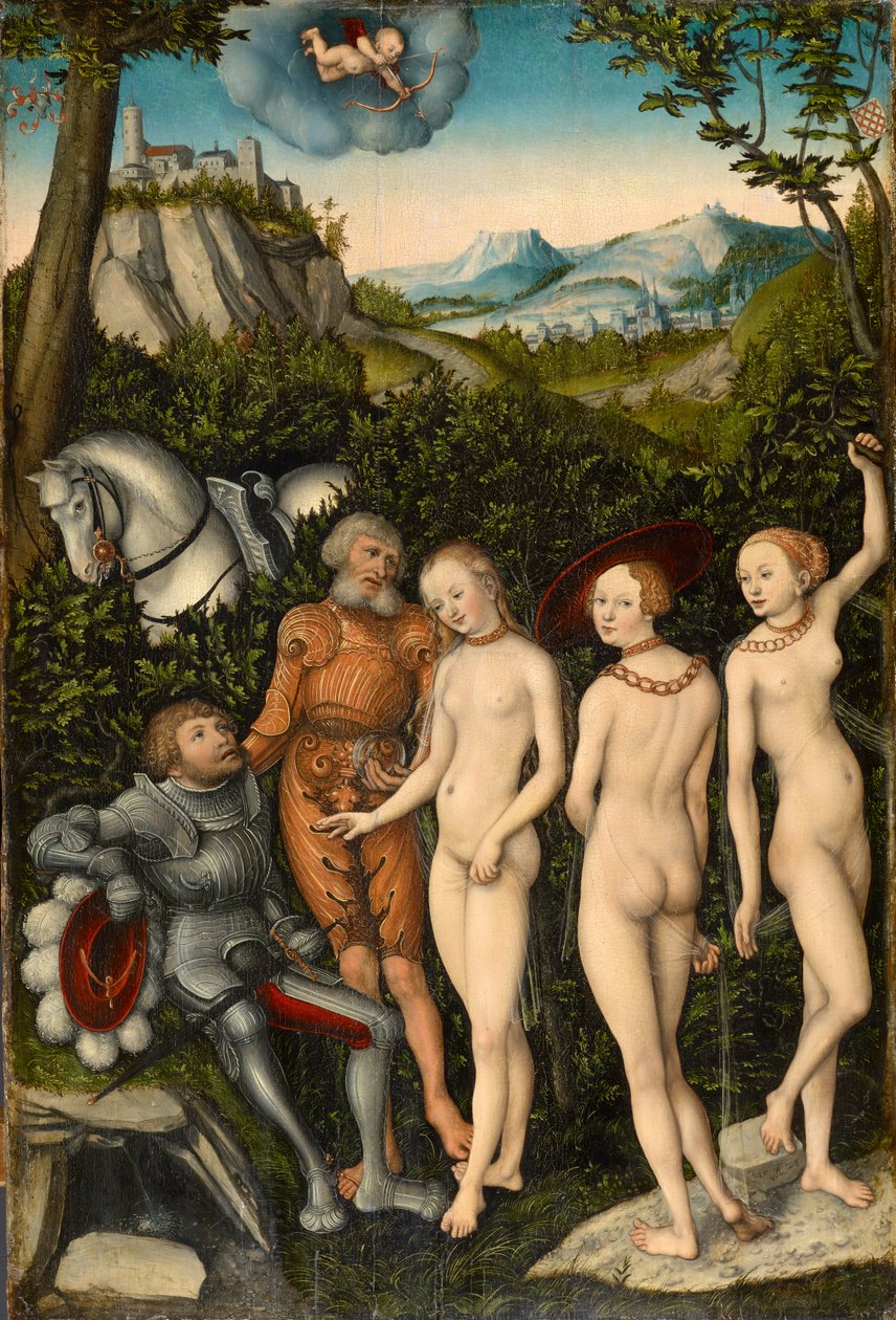 Domen i Paris, 1528 (blandad media på trä) av Lucas Cranach the Elder