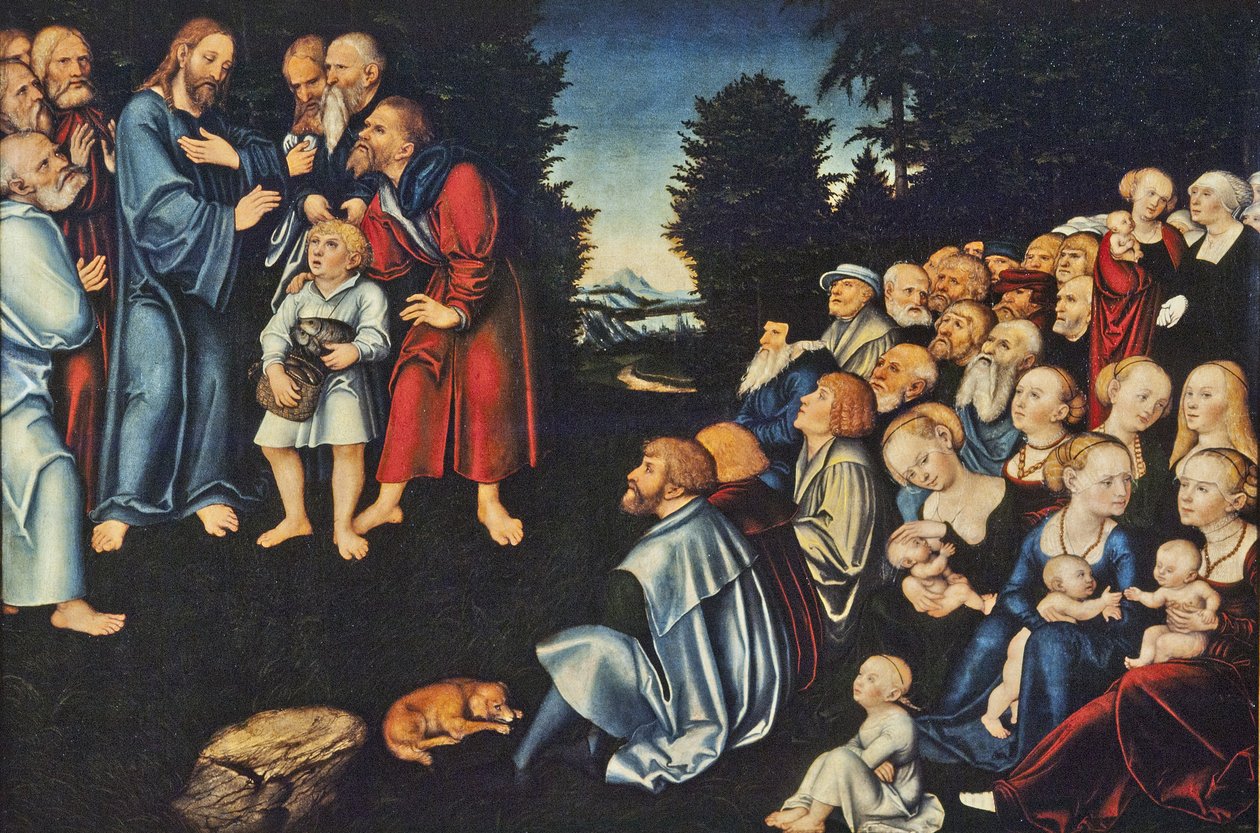 Miraklet med de fem bröden och två fiskarna av Lucas Cranach the Elder