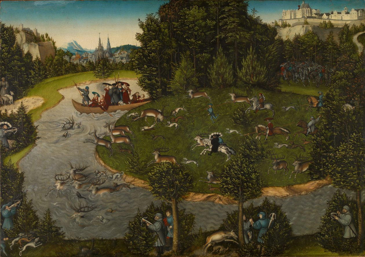 A Stag Hunt with Frederick III, Elector of Saxony, Frederick the Wise av Lucas Cranach the Elder