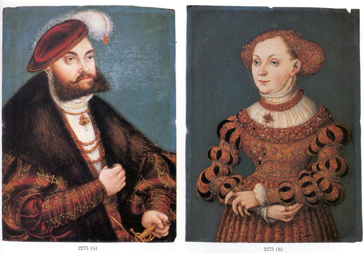 Doppelporträt Kurfürst Johann Friedrich von Sachsen und Seine Gemahlin Sibylle von Cleve av Lucas Cranach the Younger