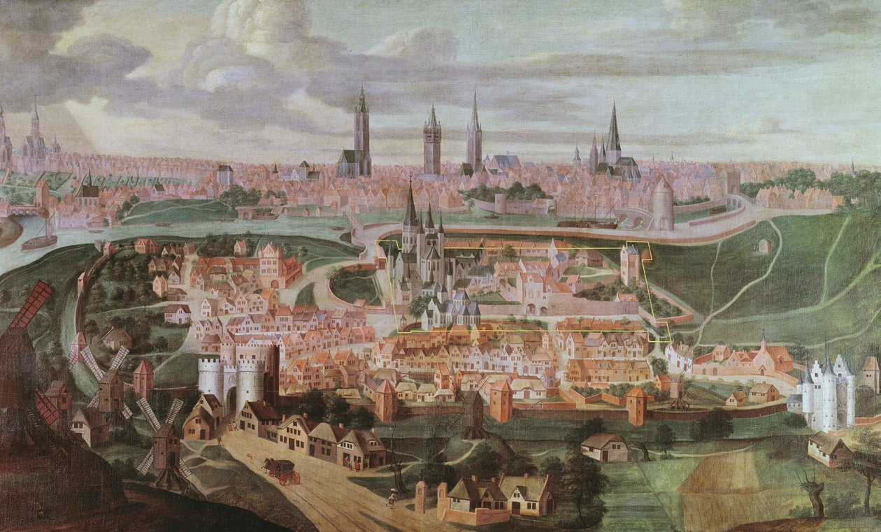 Panoramautsikt över staden Gent i slutet av 1500-talet av Lucas de Heere