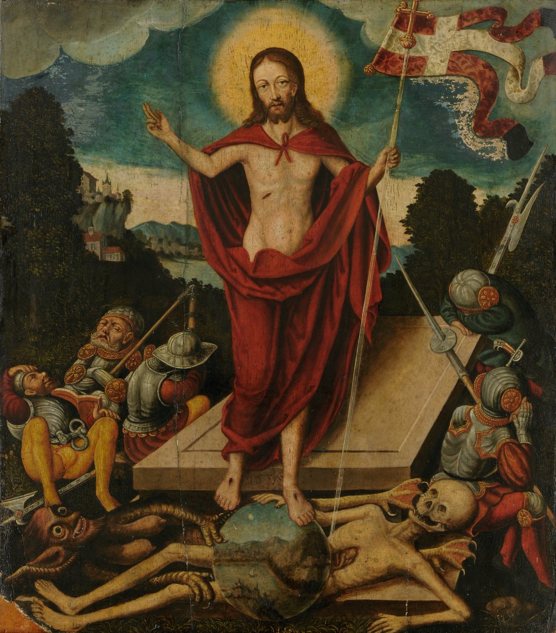 Kristi uppståndelse och triumfen över döden och djävulen, 1537 av Lucas school of Cranach