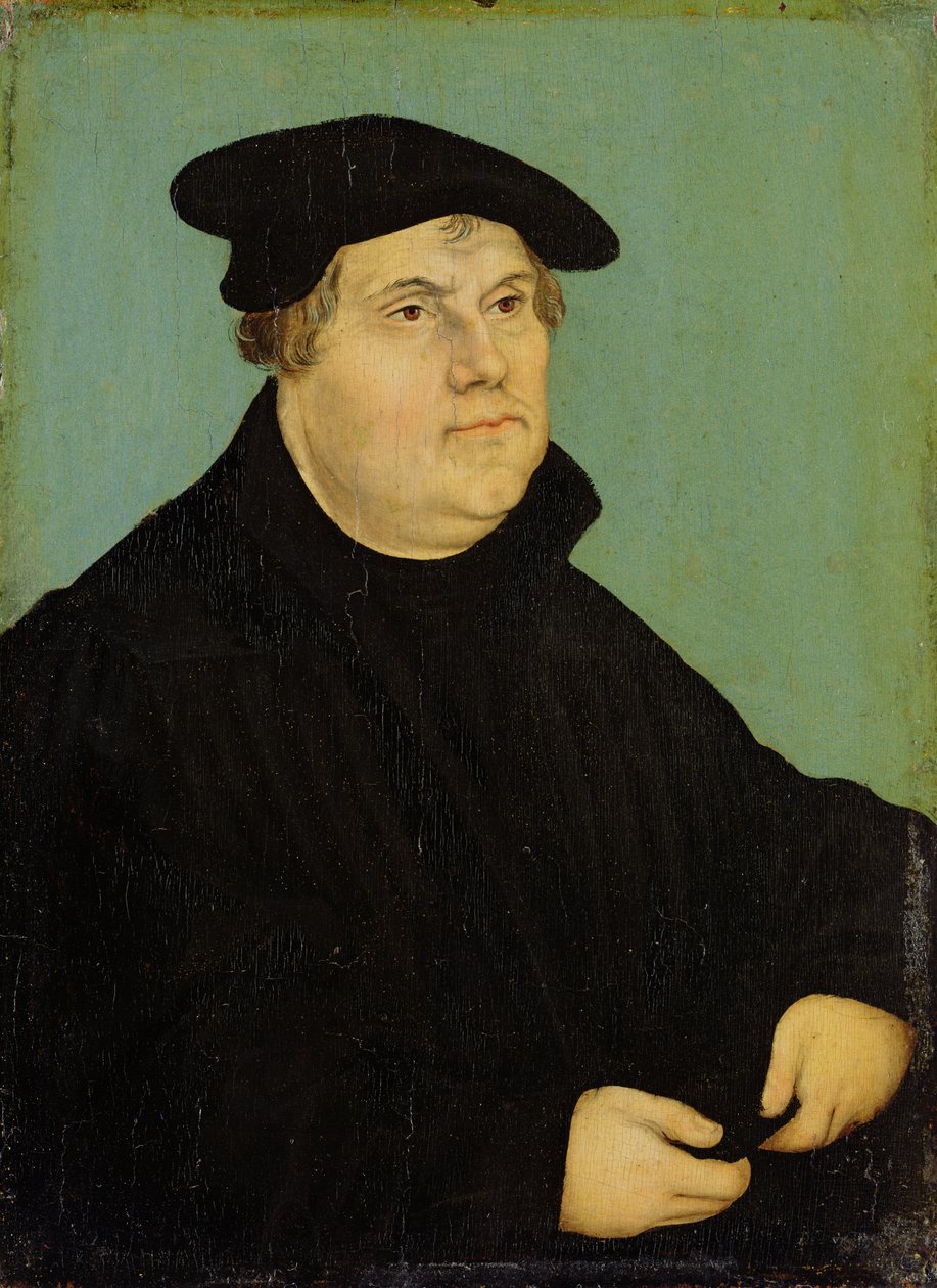 Portrait of Martin Luther (1483-1546) after 1532  av Lucas studio of Cranach