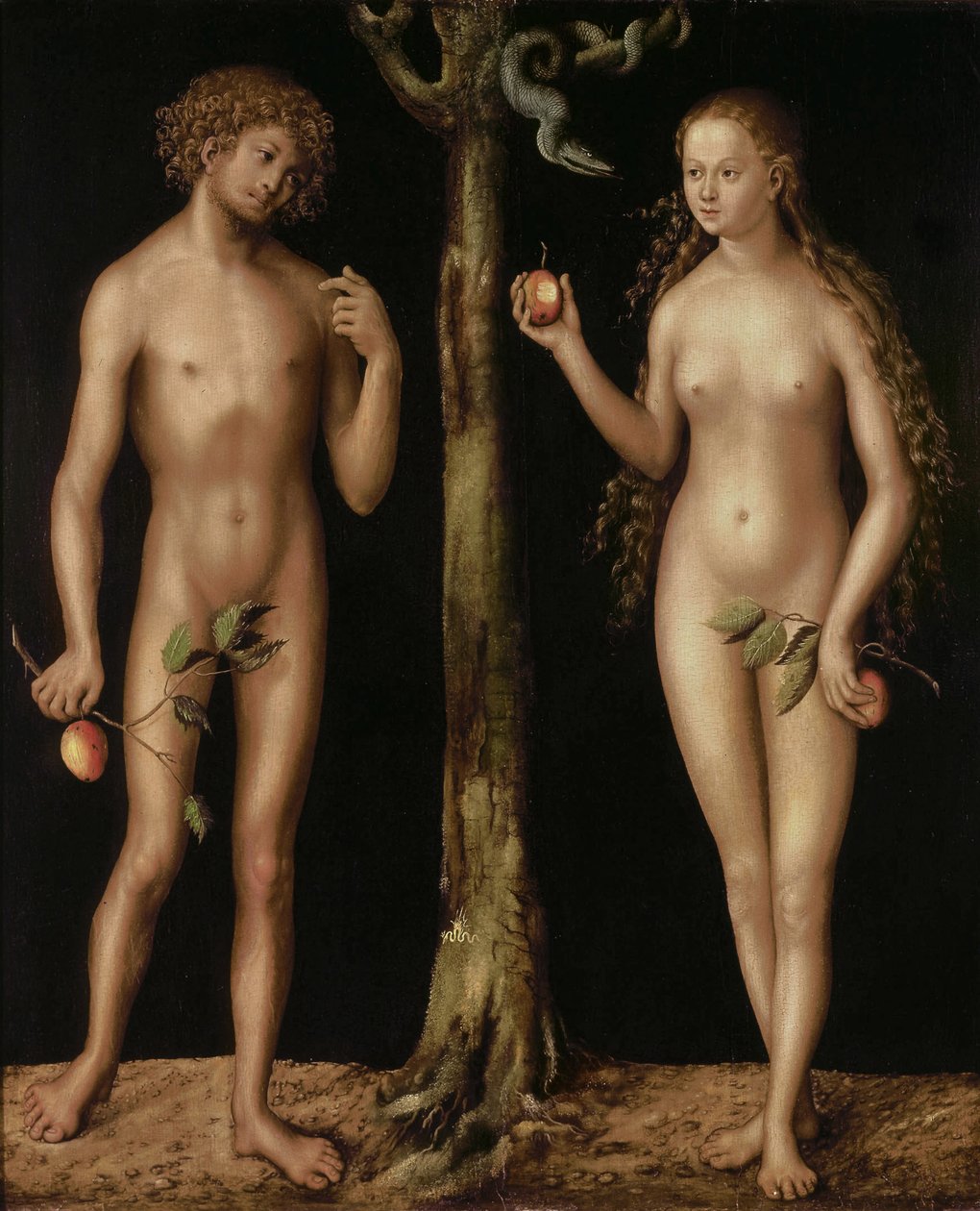 Adam och Eva, 151315 olja på panel av Lucas Cranach the Elder