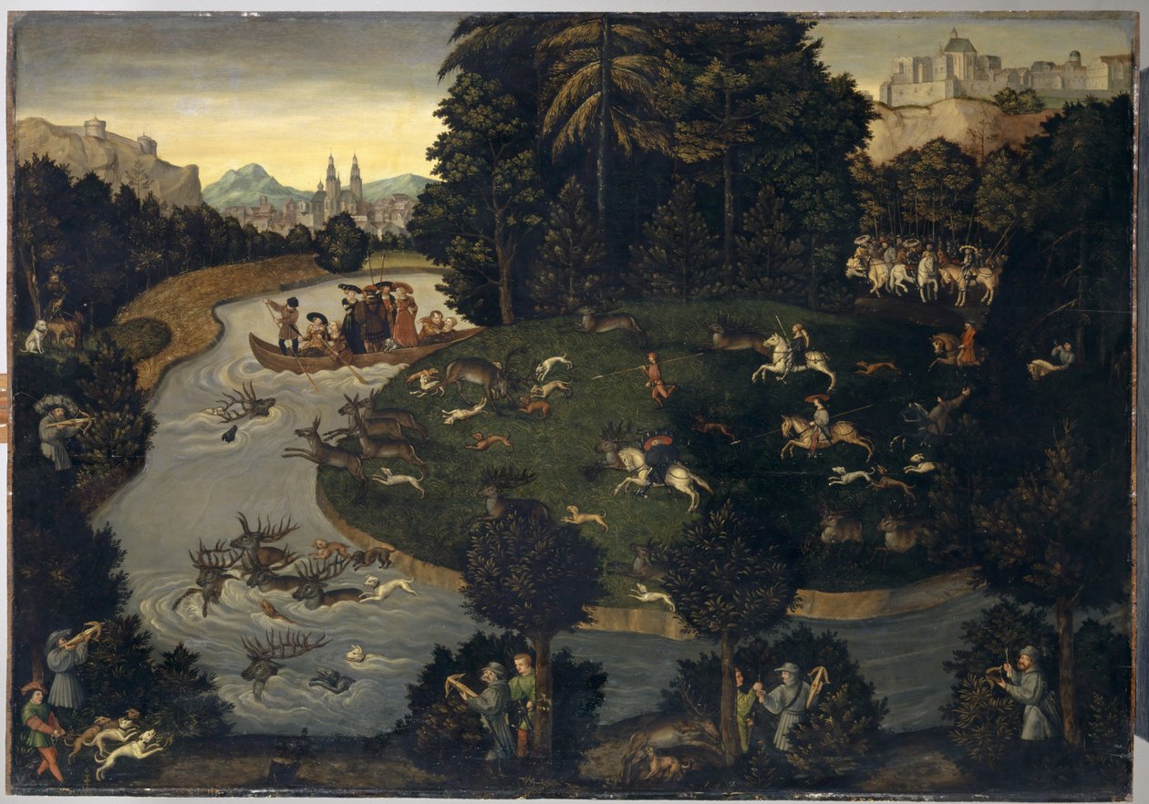 Deer Hunt of Frederick the Wise med kejsar Maximilian I, c.1600 av Lucas Cranach the Elder