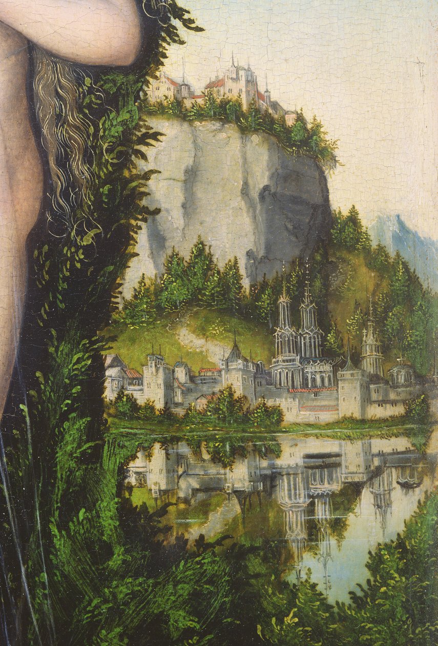 Venus står i ett landskap, detalj av landskapet, 1529, av Lucas Cranach the Elder