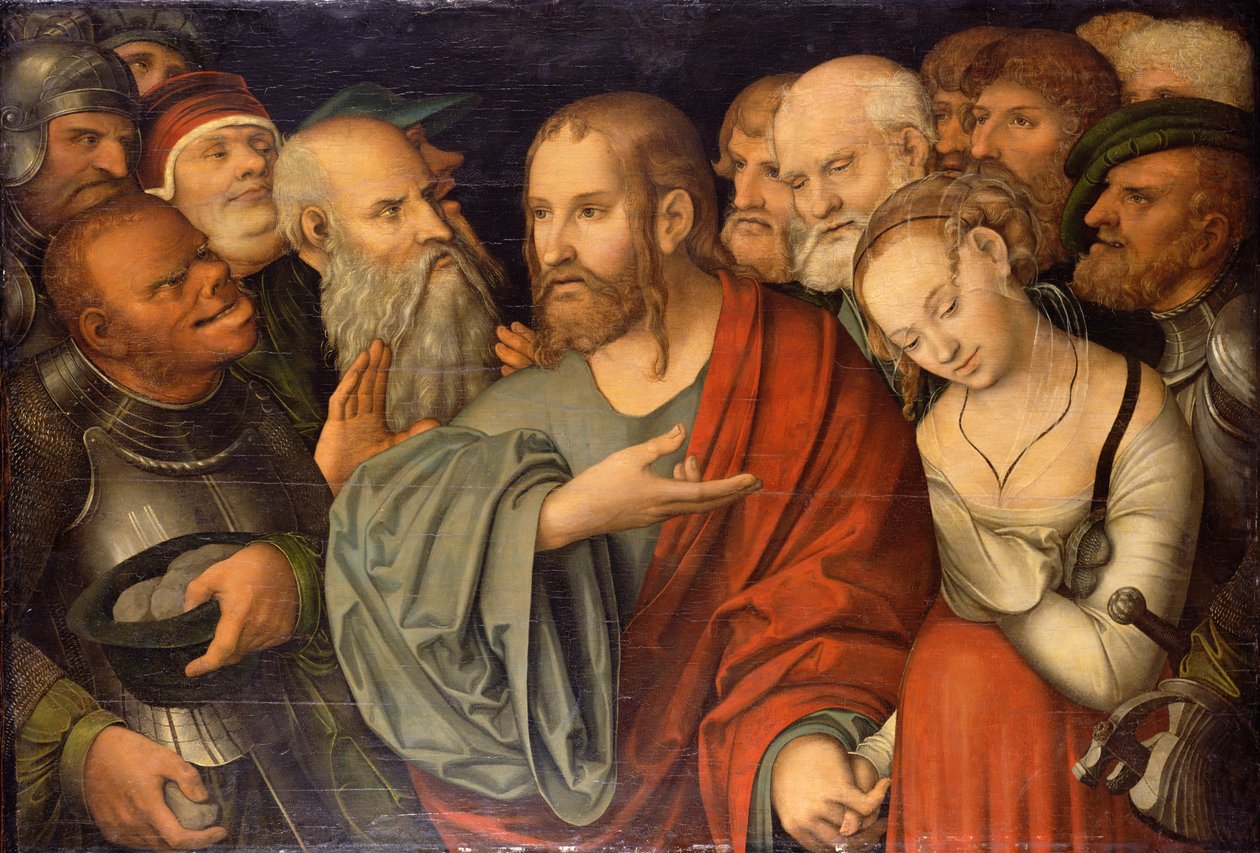 Kristus och kvinnan tagen i äktenskapsbrott av Lucas Cranach the Younger