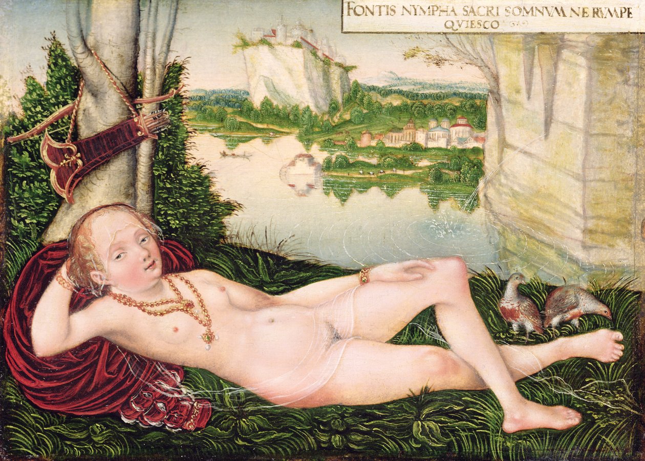 Resting Naiad  av Lucas the Younger studio of Cranach