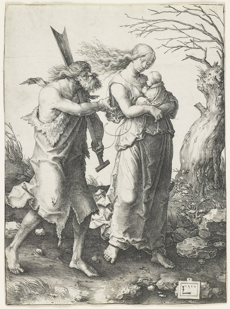 Adam och Eva efter deras utvisning från paradiset, 1510 av Lucas van Leyden