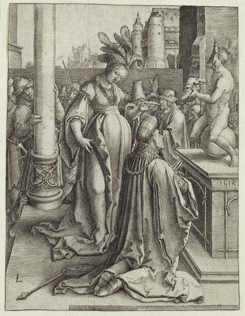 Salomon beder foran et gravbillede, ca. 1514 (kobberstik) sverige av Lucas van Leyden