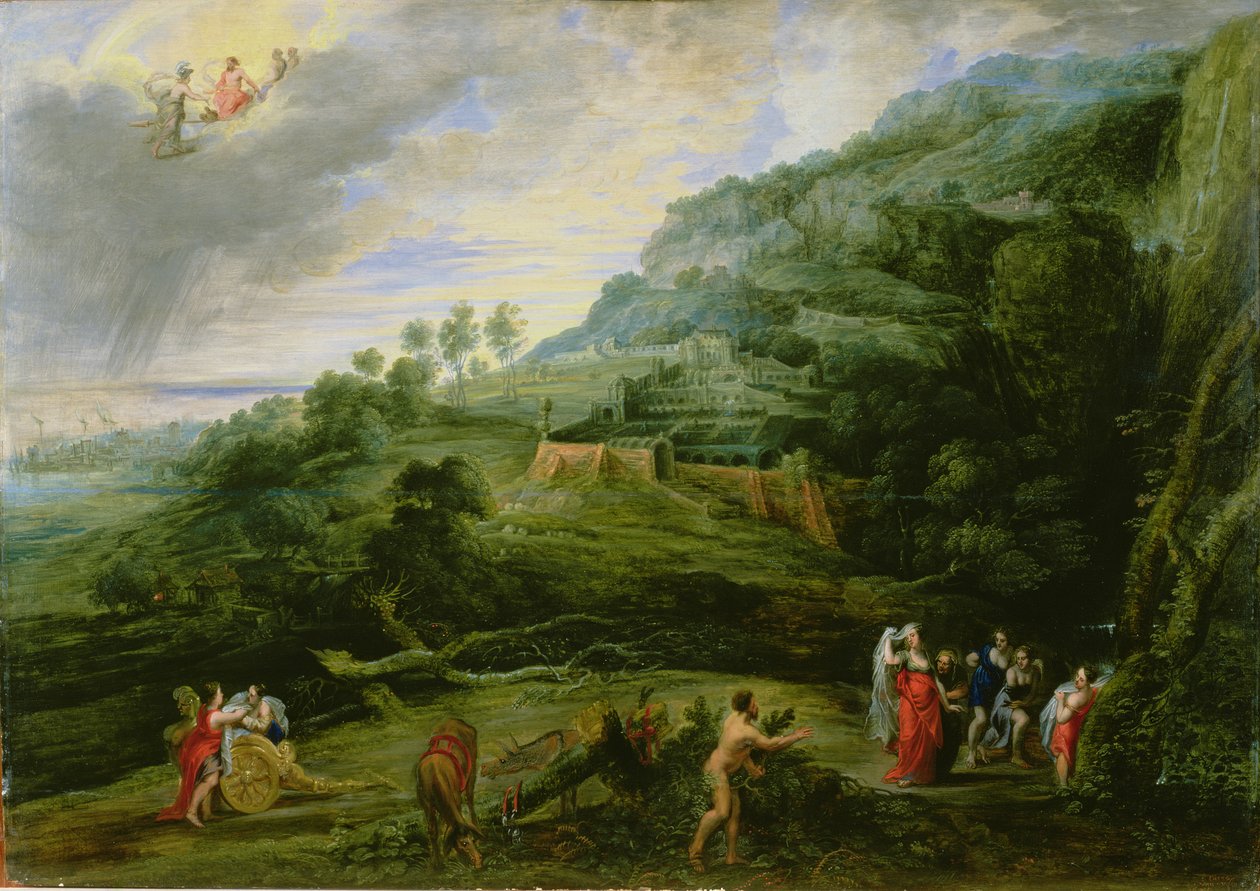 Odysseus och Nausicaa, 1635 (olja på ekpanel) av Lucas van Uden