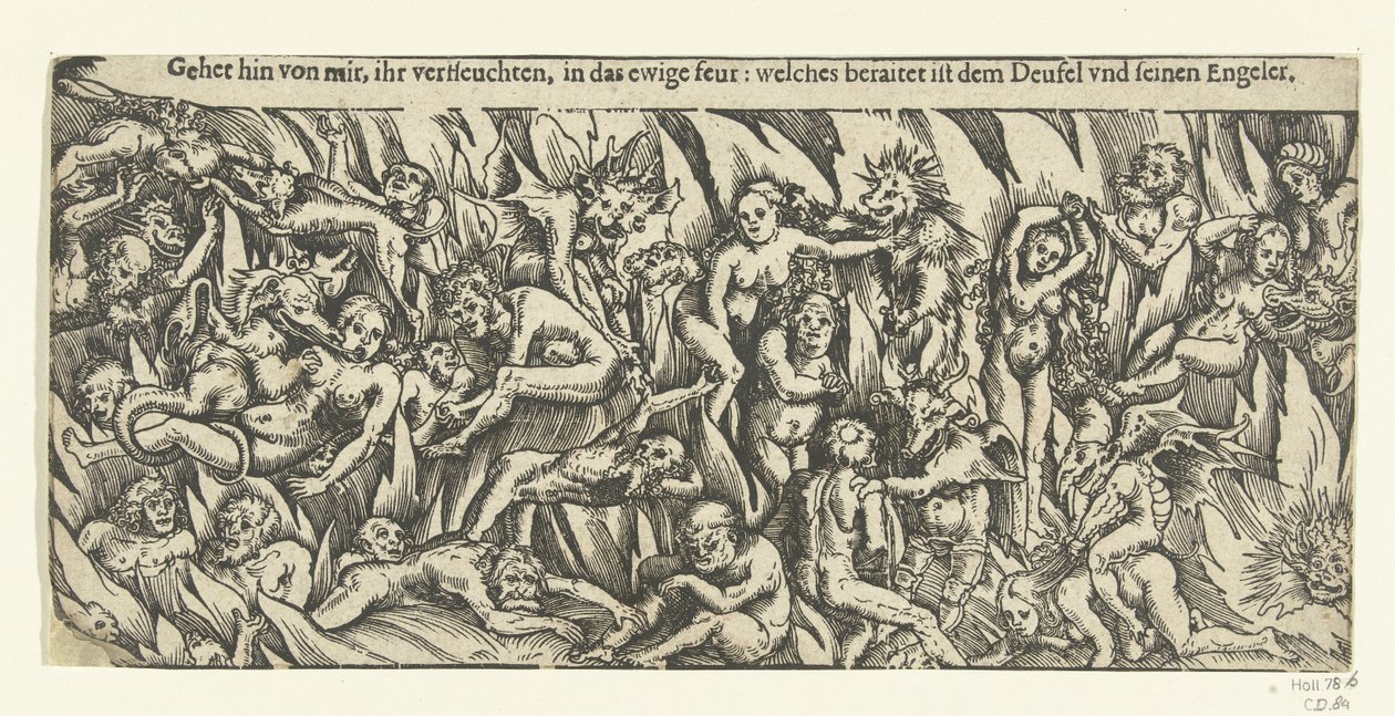 Helvete med demoner och de fördömda i den eviga elden av Lucas Cranach