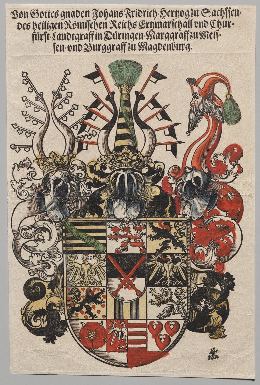 Vapensköld av John Frederic, kurfurst av Sachsen, kallad storsint av Lucas Cranach
