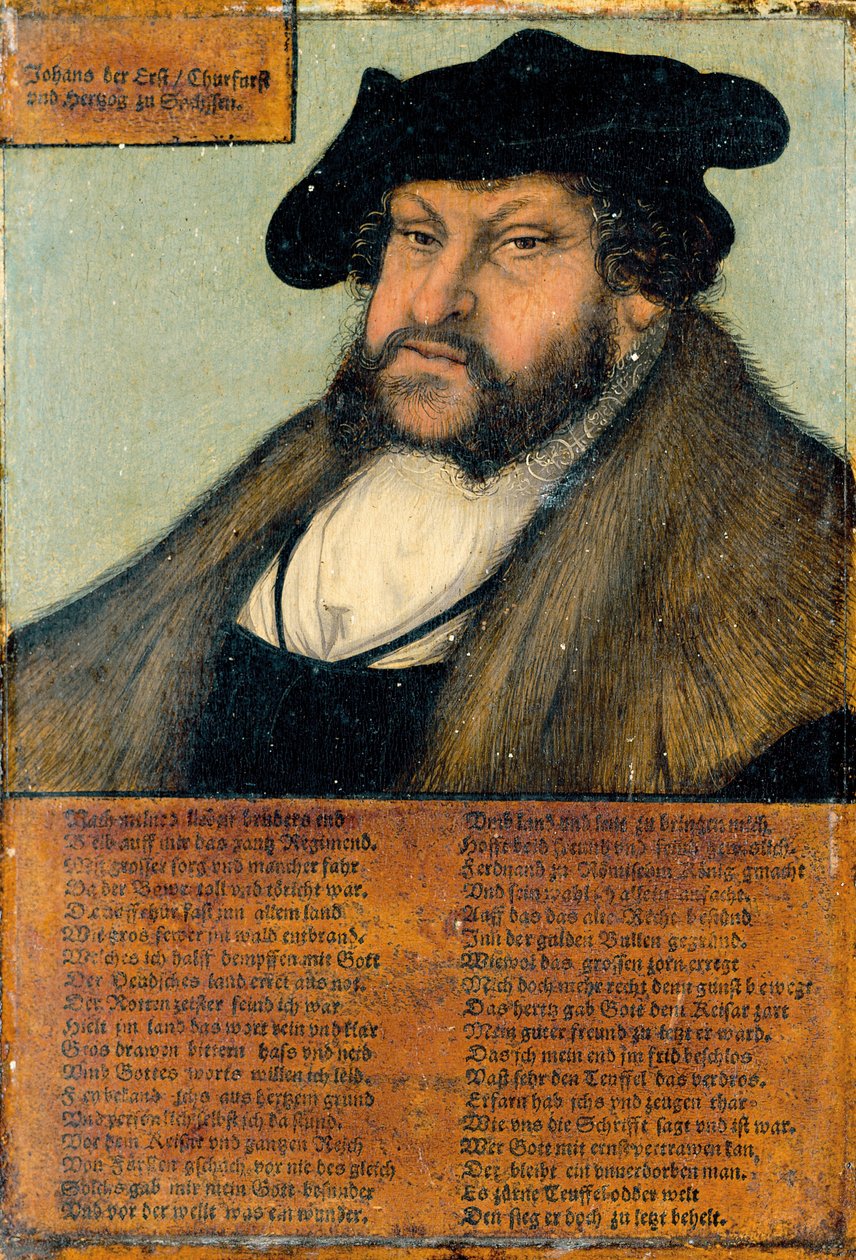 Porträtt av Johannes den ståndaktige, kurfursten av Sachsen av Lucas Cranach