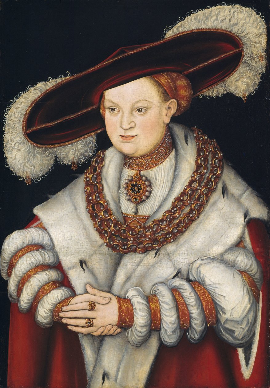 Porträtt av Magdalena av Sachsen, hustru till kurfursten Joachim II av Brandenburg, ca 1529 av Lucas Cranach