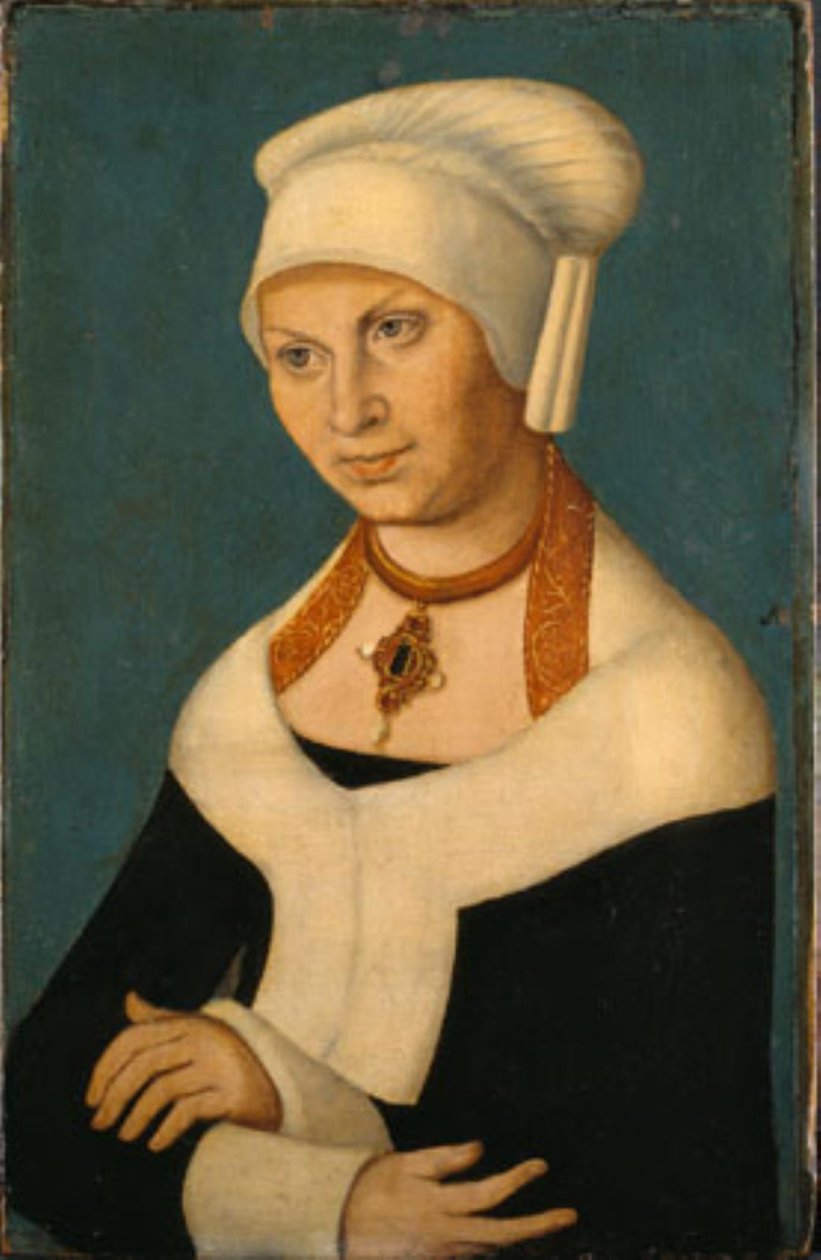 Porträtt av hertiginnan Barbara av Sachsen, 1478-1534 (hustru till George skäggige) av Lucas Cranach d.Æ.